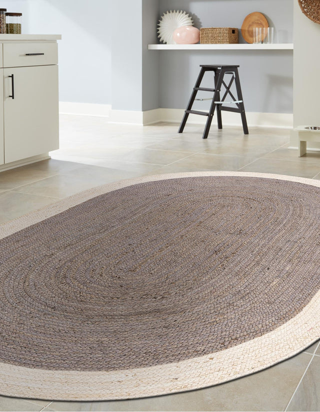 Gray and White 8' x 10' Braided Jute Oval Rug