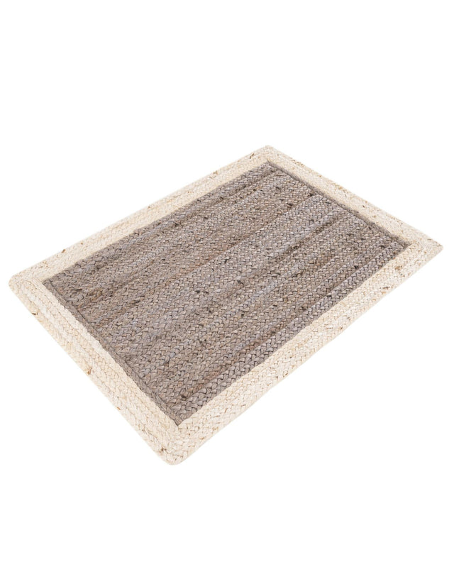 Gray and White 2' x 3' 1 Braided Jute Rectangle Rug