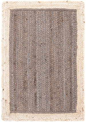 Gray and White 2' x 3' 1 Braided Jute Rectangle Rug
