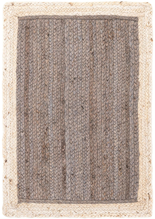 Gray and White 2' x 3' 1 Braided Jute Rectangle Rug