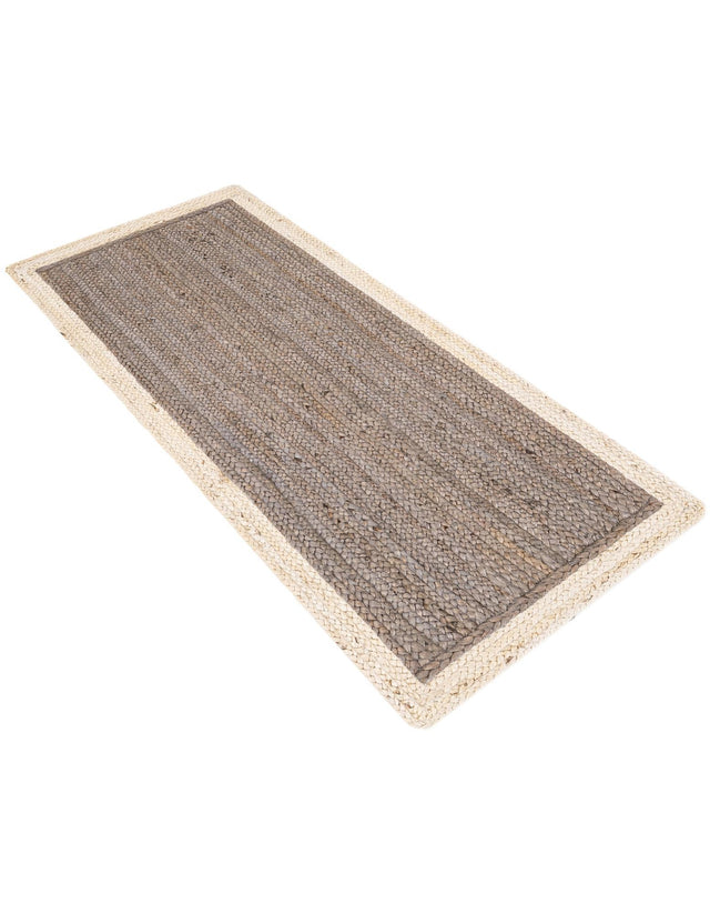 Gray and White 2' x 5' 1 Braided Jute Runner Rug