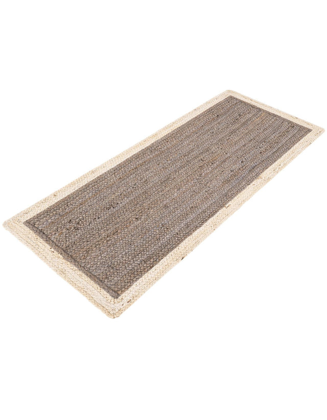 Gray and White 2' x 5' 1 Braided Jute Runner Rug