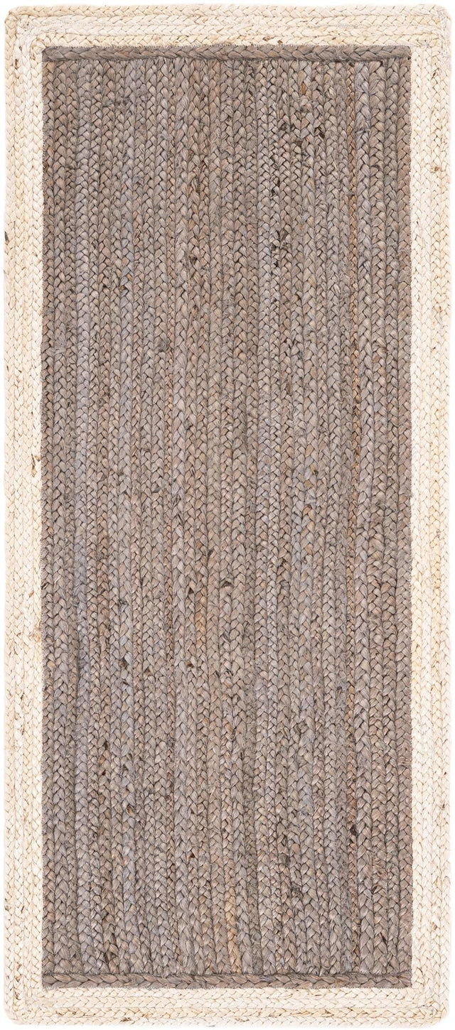Gray and White 2' x 5' 1 Braided Jute Runner Rug