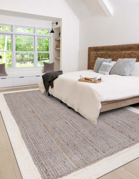 Gray and White 6' 1 x 9' Braided Jute Rectangle Rug