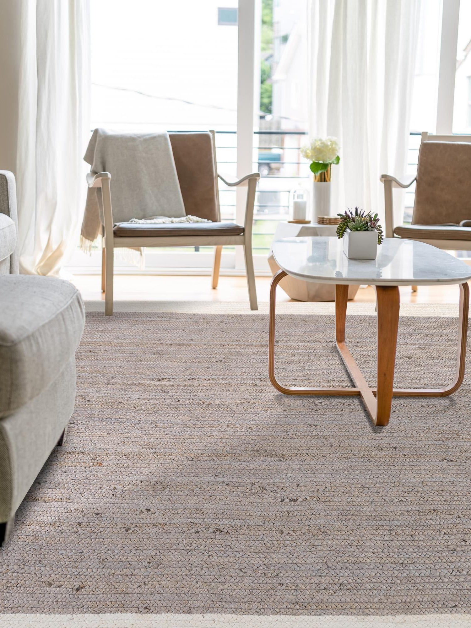 Gray and White 7' 10 x 10' Braided Jute Rectangle Area Rug 100% Jute Hand Braided Natural Eco-Friendly Boho Style Carpet for Living Rooms Dining Office Space Dorms for Sale at Rug Engine