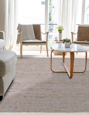 Gray and White 6' 1 x 9' Braided Jute Rectangle Rug