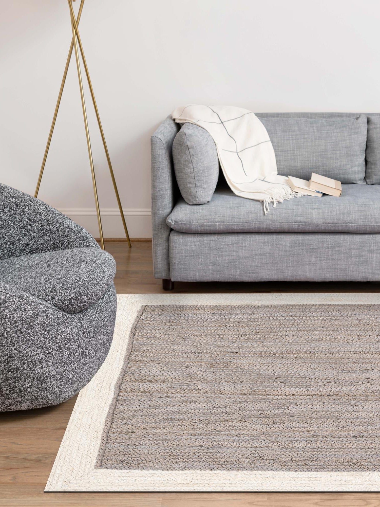 Gray and White 9' x 12' Braided Jute Rectangle Area Rug 100% Jute Hand Braided Natural Eco-Friendly Boho Style Carpet for Living Rooms Dining Office Space Dorms for Sale at Rug Engine