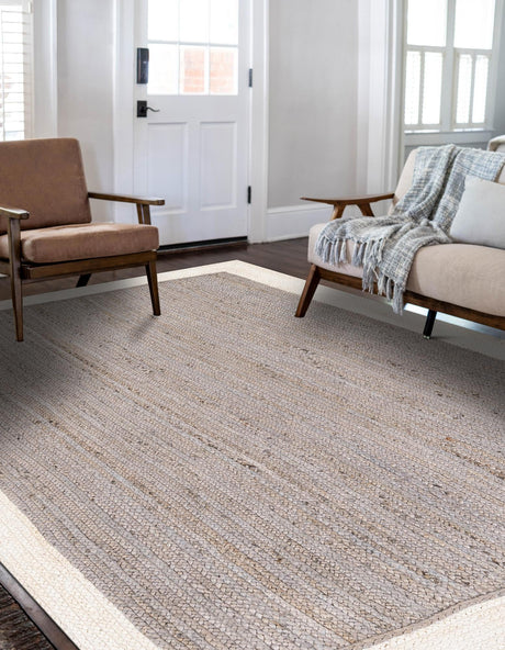 Gray and White 10' x 14' 1 Braided Jute Rectangle Area Rug 100% Jute Hand Braided Natural Eco-Friendly Boho Style Carpet for Living Rooms Dining Office Space Dorms for Sale at Rug Engine