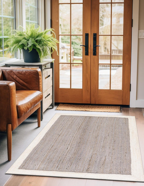 Gray and White 2' x 3' 1 Braided Jute Rectangle Area Rug 100% Jute Hand Braided Natural Eco-Friendly Boho Style Carpet for Living Rooms Dining Office Space Dorms for Sale at Rug Engine