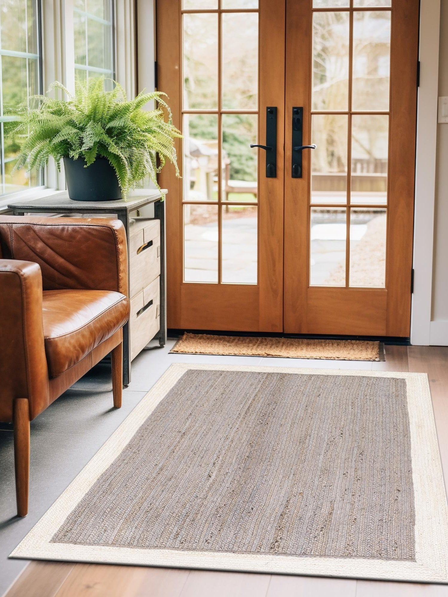 Gray and White 7' 10 x 10' Braided Jute Rectangle Area Rug 100% Jute Hand Braided Natural Eco-Friendly Boho Style Carpet for Living Rooms Dining Office Space Dorms for Sale at Rug Engine