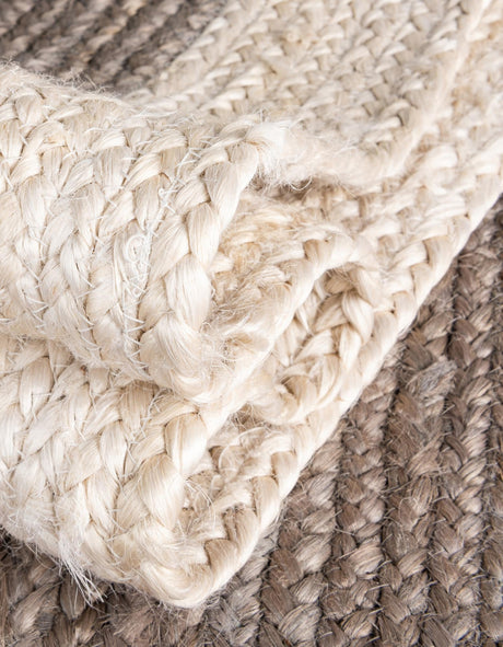 Gray and White 9' x 12' Braided Jute Rectangle Area Rug 100% Jute Hand Braided Natural Eco-Friendly Boho Style Carpet for Living Rooms Dining Office Space Dorms for Sale at Rug Engine