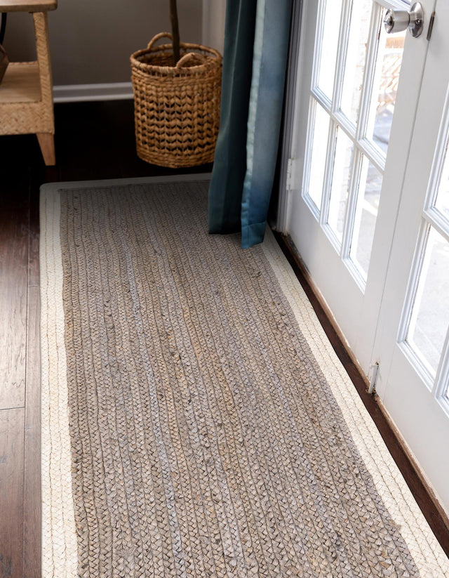 Gray and White 2' x 5' 1 Braided Jute Runner Rug