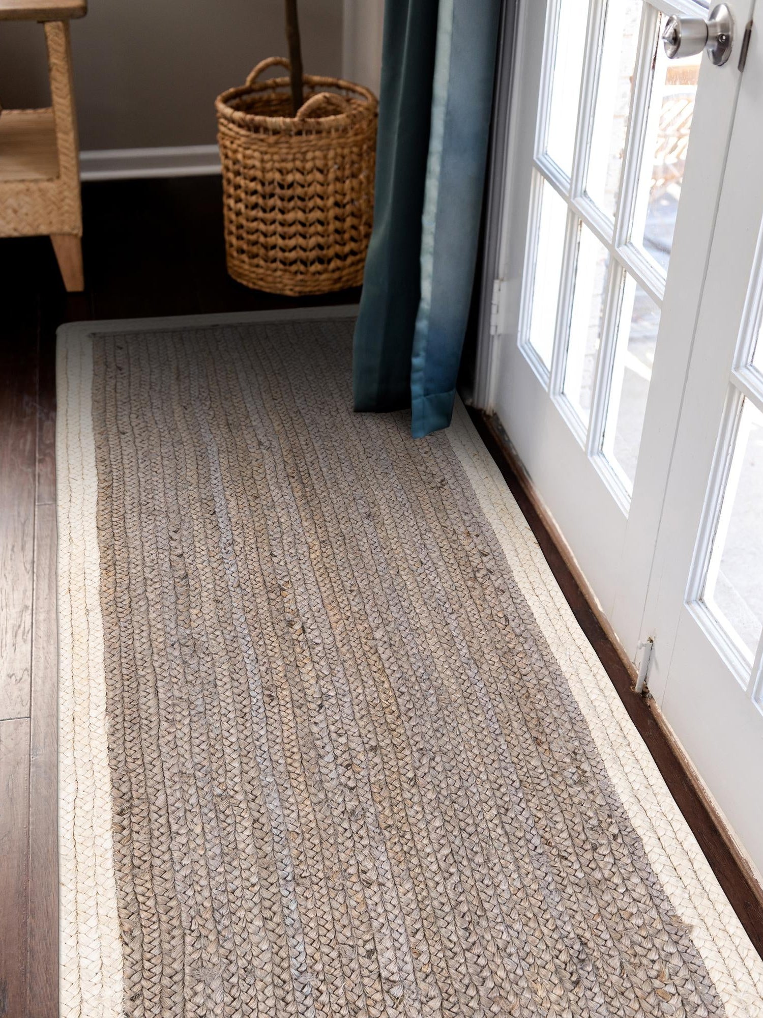 Gray and White 2' x 6' 1 Braided Jute Runner Area Rug 100% Jute Hand Braided Natural Eco-Friendly Boho Style Carpet for Living Rooms Dining Office Space Dorms for Sale at Rug Engine