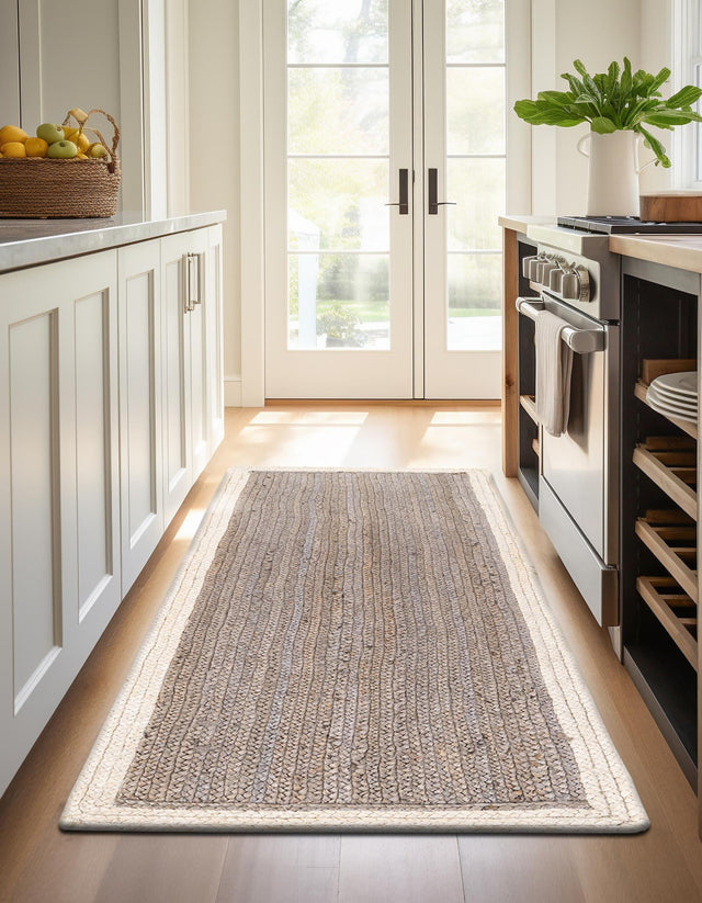 Gray and White 2' x 5' 1 Braided Jute Runner Rug