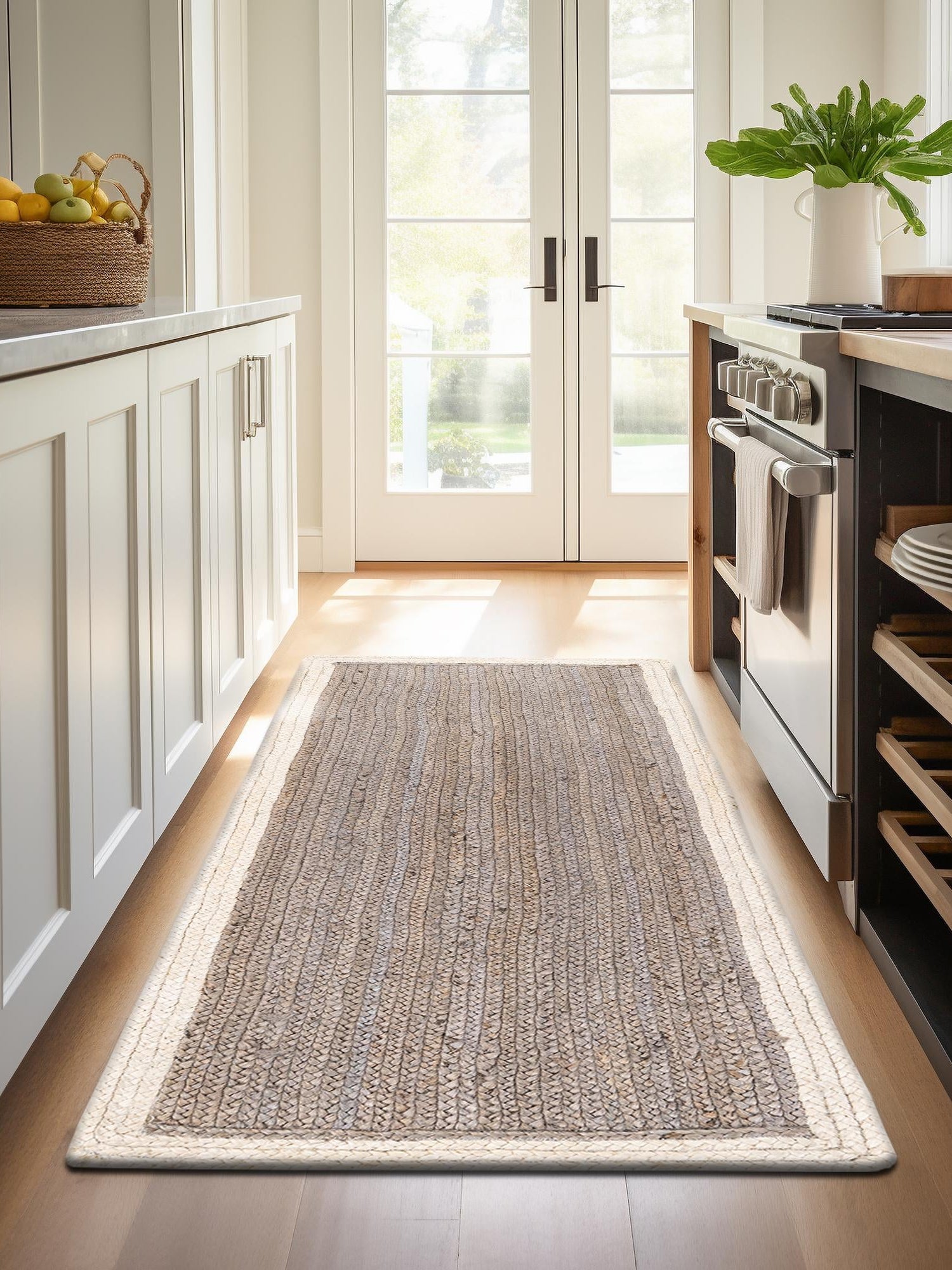 Gray and White 2' x 6' 1 Braided Jute Runner Area Rug 100% Jute Hand Braided Natural Eco-Friendly Boho Style Carpet for Living Rooms Dining Office Space Dorms for Sale at Rug Engine