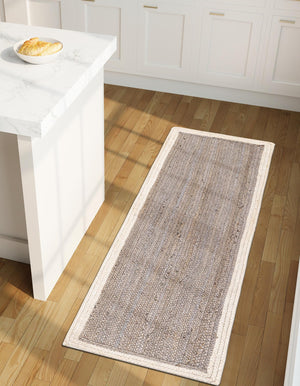 Gray and White 2' x 5' 1 Braided Jute Runner Rug