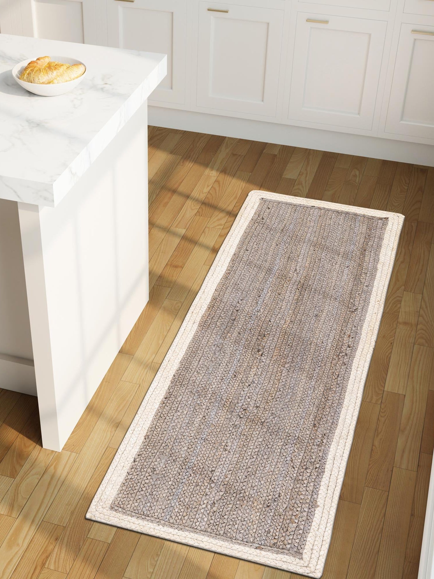 Gray and White 2' x 6' 1 Braided Jute Runner Area Rug 100% Jute Hand Braided Natural Eco-Friendly Boho Style Carpet for Living Rooms Dining Office Space Dorms for Sale at Rug Engine