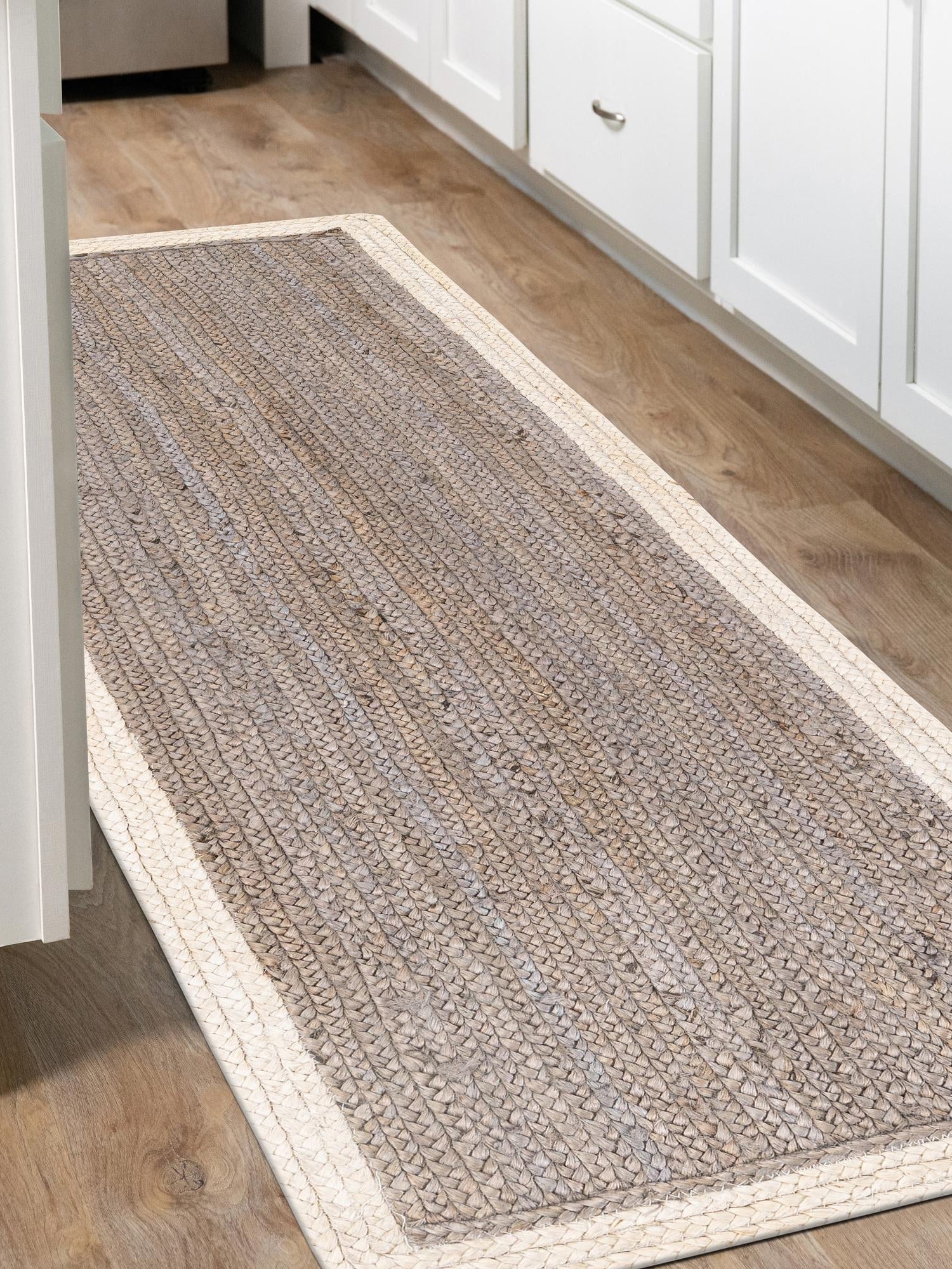 Gray and White 2' x 5' 1 Braided Jute Runner Area Rug 100% Jute Hand Braided Natural Eco-Friendly Boho Style Carpet for Living Rooms Dining Office Space Dorms for Sale at Rug Engine
