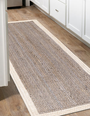 Gray and White 2' x 5' 1 Braided Jute Runner Rug