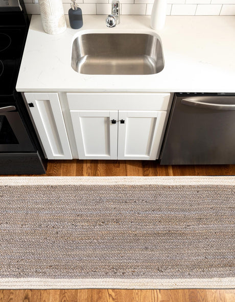 Gray and White 2' x 8' Braided Jute Runner Area Rug 100% Jute Hand Braided Natural Eco-Friendly Boho Style Carpet for Living Rooms Dining Office Space Dorms for Sale at Rug Engine