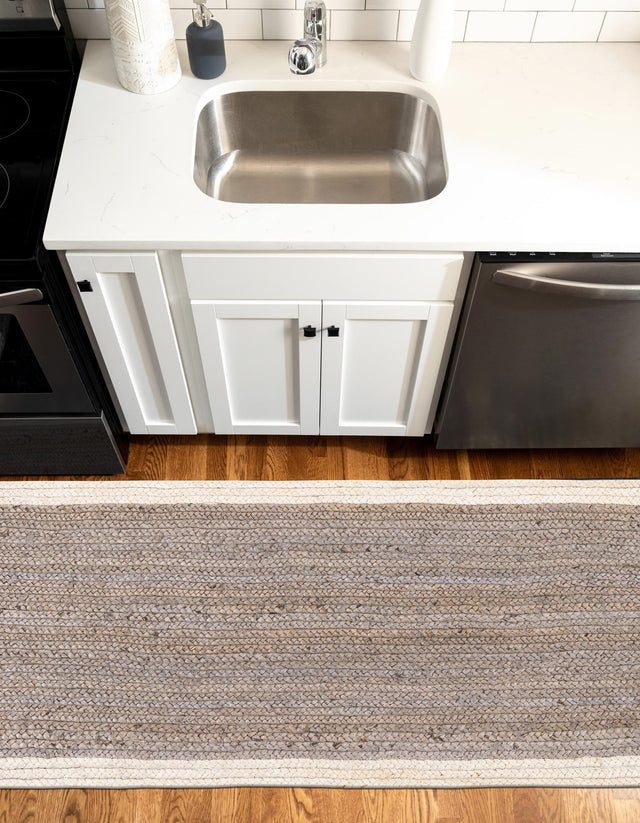 Gray and White 2' x 6' 1 Braided Jute Runner Rug