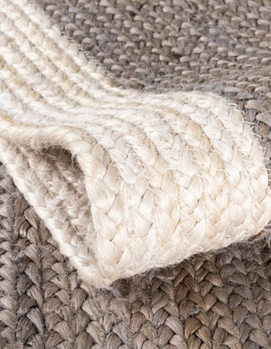 Gray and White 2' x 5' 1 Braided Jute Runner Rug