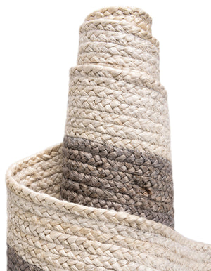Gray and White 2' x 5' 1 Braided Jute Runner Rug