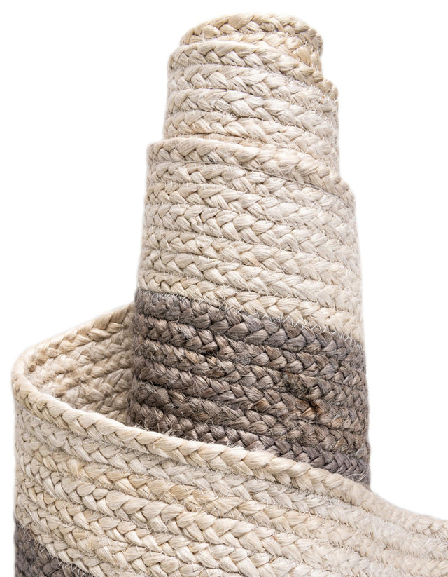 Gray and White 2' x 5' 1 Braided Jute Runner Rug