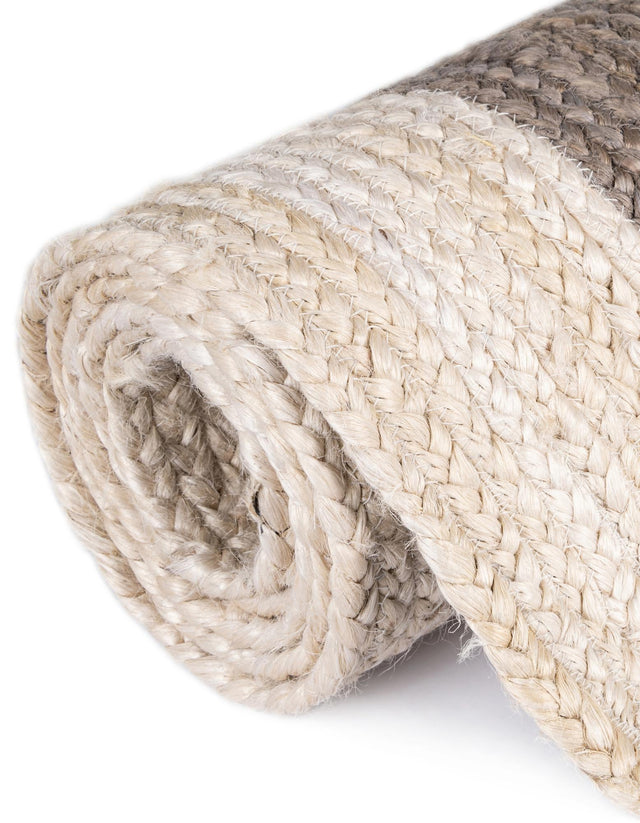 Gray and White 2' x 5' 1 Braided Jute Runner Rug