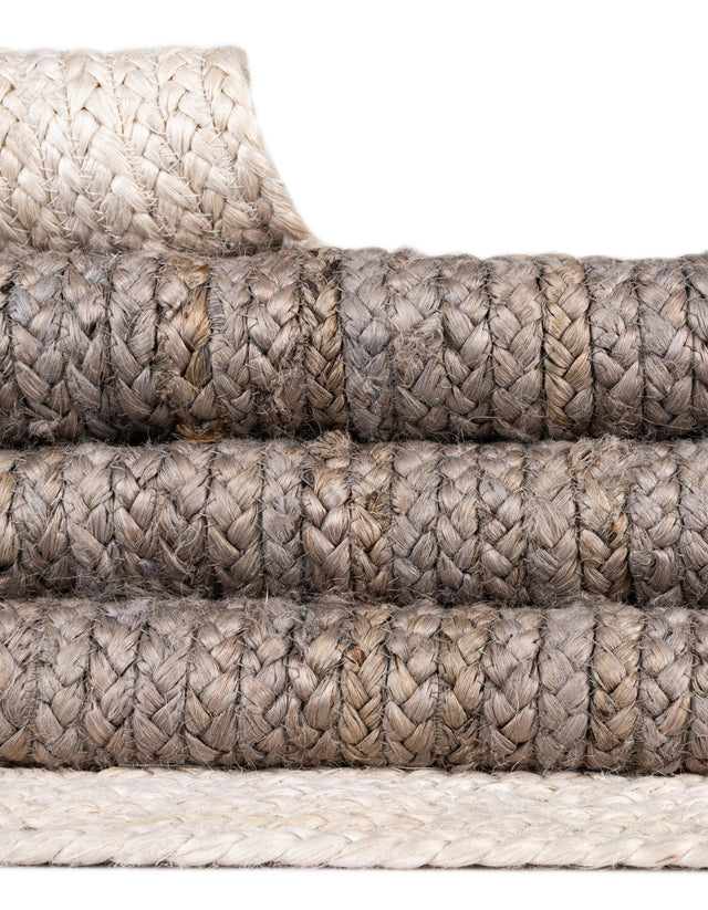 Gray and White 2' x 5' 1 Braided Jute Runner Rug