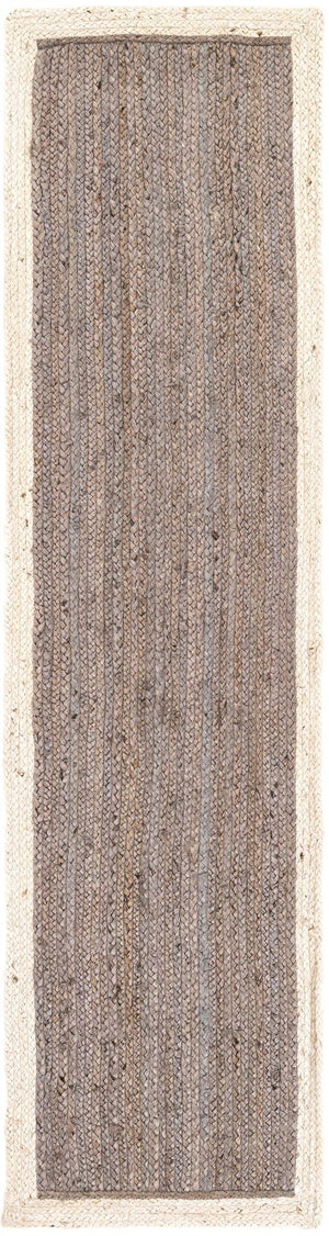 Gray and White 2' x 8' Braided Jute Runner Rug