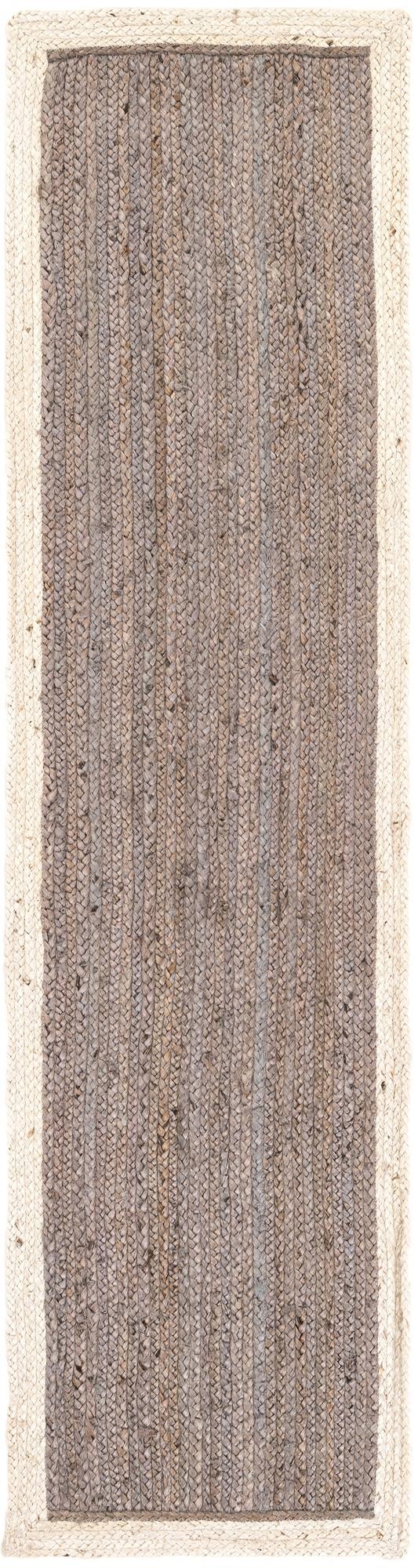 Gray and White 2' x 8' Braided Jute Runner Rug