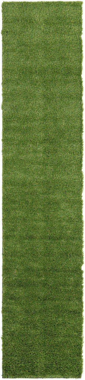 Green 2' 7 x 12' Outdoor Grass Runner Area Rug Thick Soft Touch Fluffy & Plush Shaggy Pile Weather Resistant for Patio, Deck, Terrace, Balcony, Porch