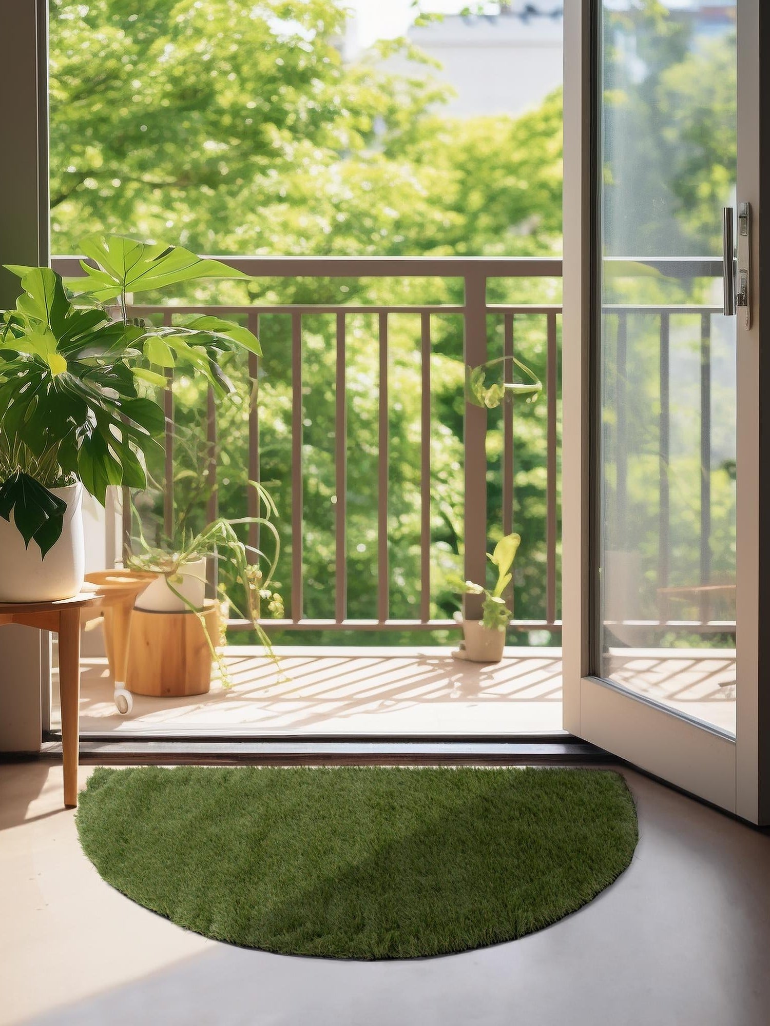 Green 2' 2 x 3' 7 Outdoor Grass Hearth Half-Round Semicircle Area Rug Thick Soft Touch Fluffy & Plush Shaggy Pile Weather Resistant for Patio, Deck, Terrace, Balcony, Porch Grass Carpet Mat for Sale at Rug Engine