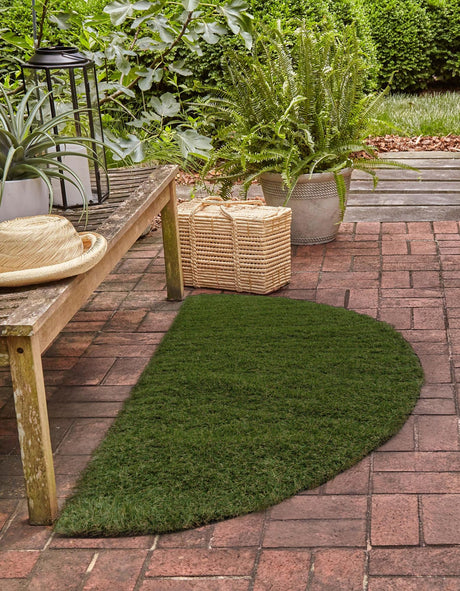 Green 3' 1 x 6' 1 Outdoor Grass Hearth Half-Round Semicircle Area Rug Thick Soft Touch Fluffy & Plush Shaggy Pile Weather Resistant for Patio, Deck, Terrace, Balcony, Porch Grass Carpet Mat for Sale at Rug Engine
