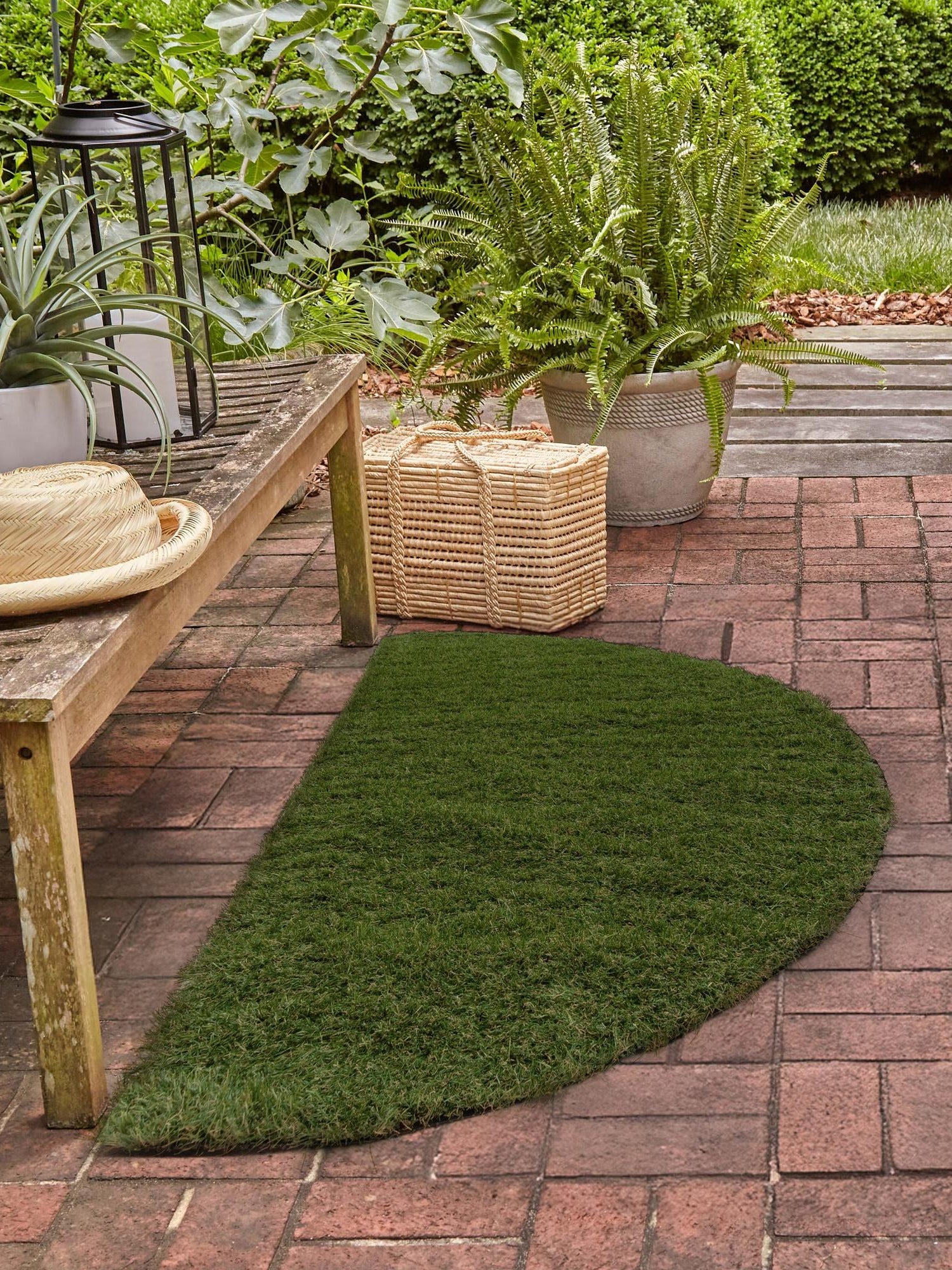 Green 2' 2 x 3' 7 Outdoor Grass Hearth Half-Round Semicircle Area Rug Thick Soft Touch Fluffy & Plush Shaggy Pile Weather Resistant for Patio, Deck, Terrace, Balcony, Porch Grass Carpet Mat for Sale at Rug Engine