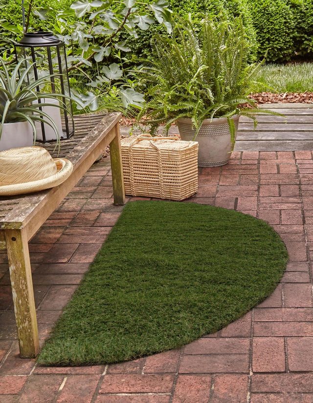 Green 2' 2 x 3' 7 Outdoor Grass Hearth Area Rug Thick Soft Touch Fluffy & Plush Shaggy Pile Weather Resistant for Patio, Deck, Terrace, Balcony, Porch