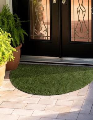 Green 2' 2 x 3' 7 Outdoor Grass Hearth Area Rug Thick Soft Touch Fluffy & Plush Shaggy Pile Weather Resistant for Patio, Deck, Terrace, Balcony, Porch