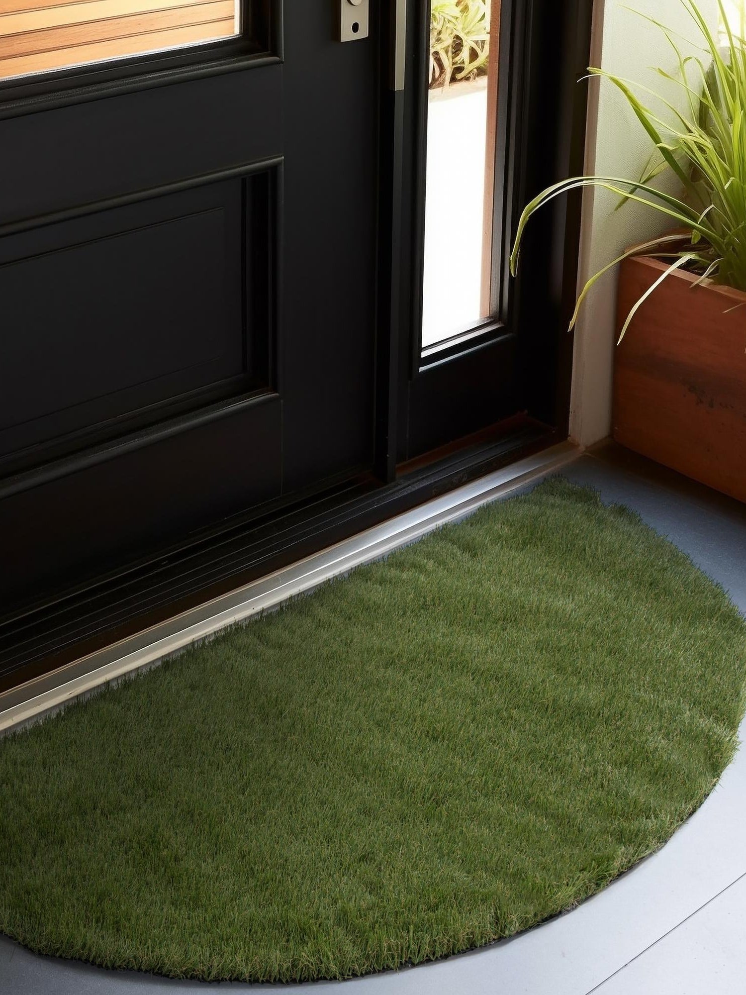 Green 2' 2 x 3' 7 Outdoor Grass Hearth Half-Round Semicircle Area Rug Thick Soft Touch Fluffy & Plush Shaggy Pile Weather Resistant for Patio, Deck, Terrace, Balcony, Porch Grass Carpet Mat for Sale at Rug Engine