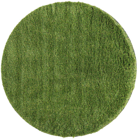 Green 4' 1 x 4' 1 Outdoor Grass Round Area Rug Thick Soft Touch Fluffy & Plush Shaggy Pile Weather Resistant for Patio, Deck, Terrace, Balcony, Porch