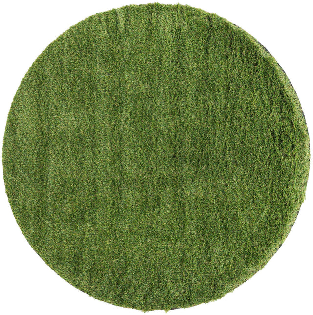 Green 4' 1 x 4' 1 Outdoor Grass Round Area Rug Thick Soft Touch Fluffy & Plush Shaggy Pile Weather Resistant for Patio, Deck, Terrace, Balcony, Porch