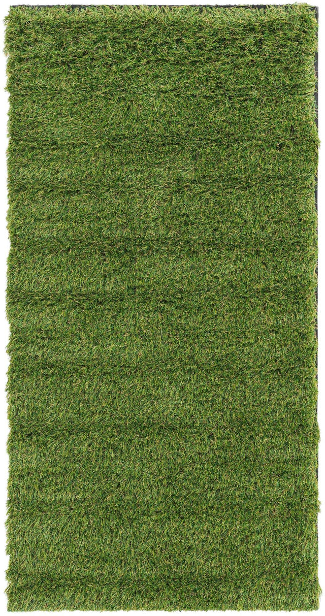 Green 2' x 4' 1 Outdoor Grass Runner Area Rug Thick Soft Touch Fluffy & Plush Shaggy Pile Weather Resistant for Patio, Deck, Terrace, Balcony, Porch