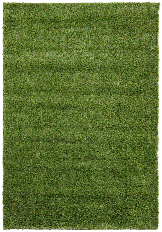 Green 4' 1 x 6' 1 Outdoor Grass Rectangle Area Rug Thick Soft Touch Fluffy & Plush Shaggy Pile Weather Resistant for Patio, Deck, Terrace, Balcony, Porch