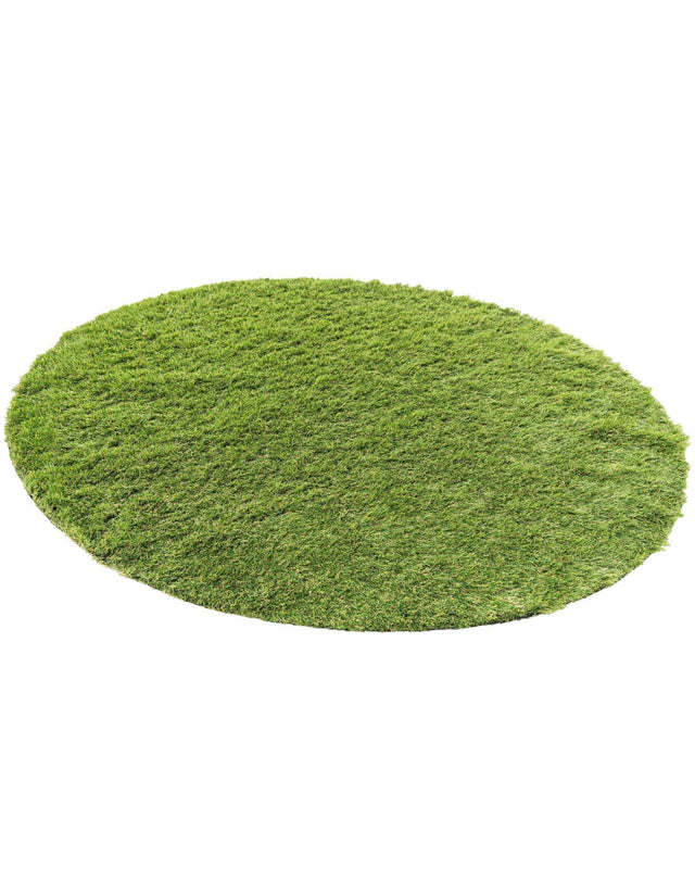 Green 5' 1 x 5' 1 Outdoor Grass Round Area Rug Thick Soft Touch Fluffy & Plush Shaggy Pile Weather Resistant for Patio, Deck, Terrace, Balcony, Porch