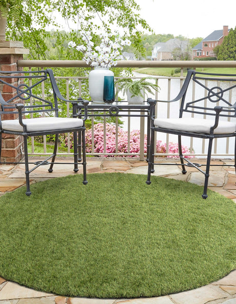 Green 6' 1 x 6' 1 Outdoor Grass Round Area Rug Thick Soft Touch Fluffy & Plush Shaggy Pile Weather Resistant for Patio, Deck, Terrace, Balcony, Porch Grass Carpet Mat for Sale at Rug Engine