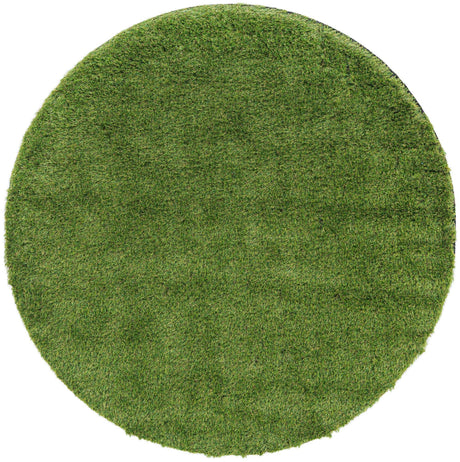 Green 5' 1 x 5' 1 Outdoor Grass Round Area Rug Thick Soft Touch Fluffy & Plush Shaggy Pile Weather Resistant for Patio, Deck, Terrace, Balcony, Porch