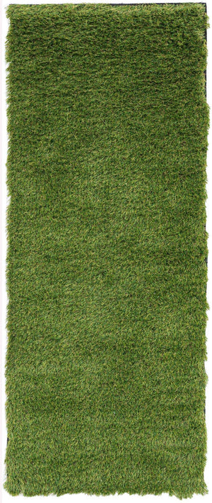 Green 2' x 5' 1 Outdoor Grass Runner Area Rug Thick Soft Touch Fluffy & Plush Shaggy Pile Weather Resistant for Patio, Deck, Terrace, Balcony, Porch