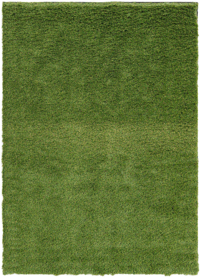 Green 5' 1 x 7' 1 Outdoor Grass Rectangle Area Rug Thick Soft Touch Fluffy & Plush Shaggy Pile Weather Resistant for Patio, Deck, Terrace, Balcony, Porch