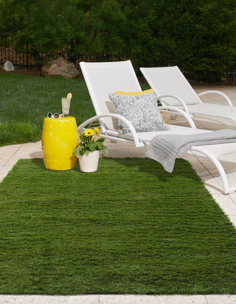 Green 7' 10 x 10' Outdoor Grass Rectangle Area Rug Thick Soft Touch Fluffy & Plush Shaggy Pile Weather Resistant for Patio, Deck, Terrace, Balcony, Porch