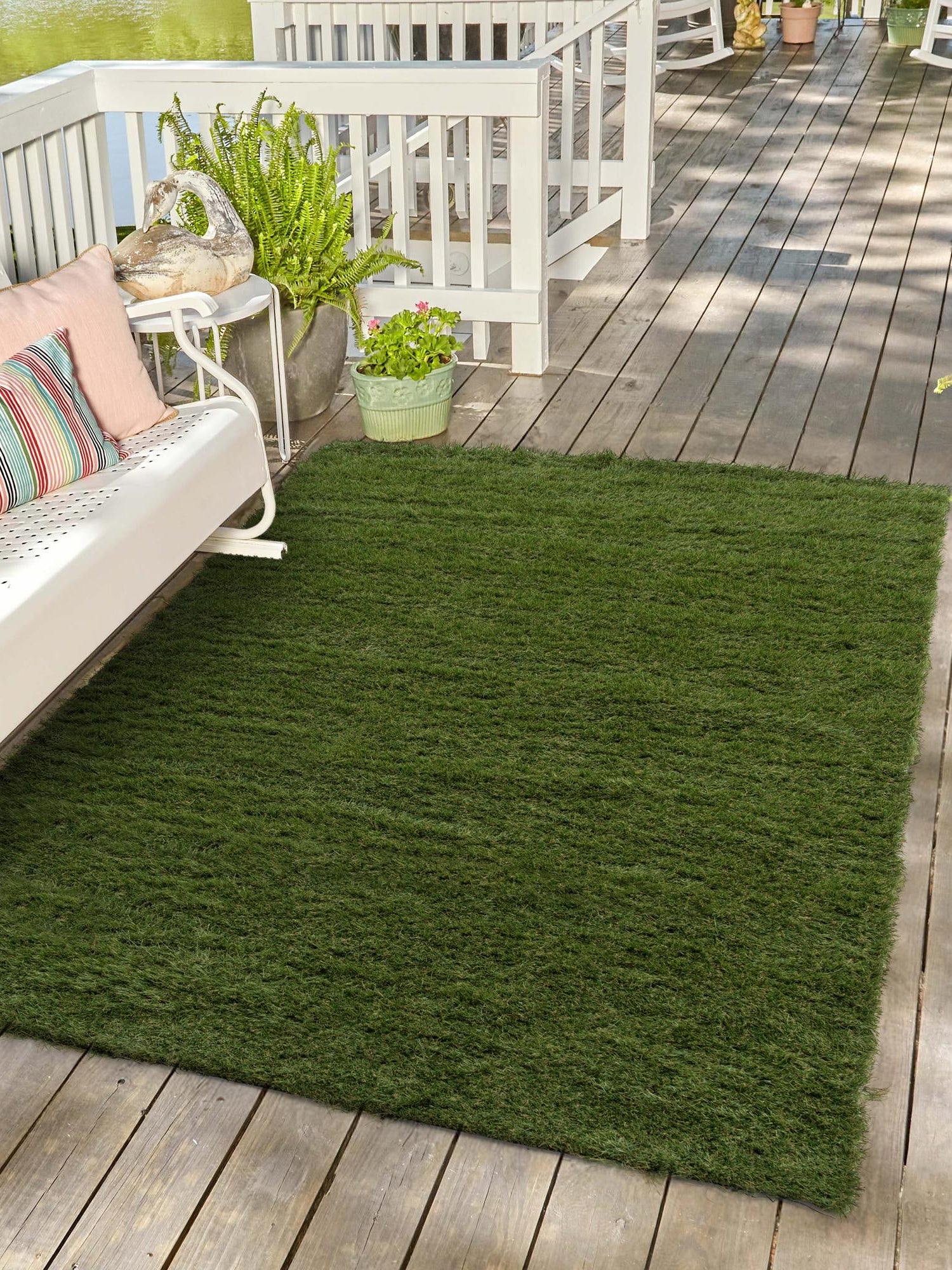 Green 10' x 14' 1 Outdoor Grass Rectangle Area Rug Thick Soft Touch Fluffy & Plush Shaggy Pile Weather Resistant for Patio, Deck, Terrace, Balcony, Porch Grass Carpet Mat for Sale at Rug Engine